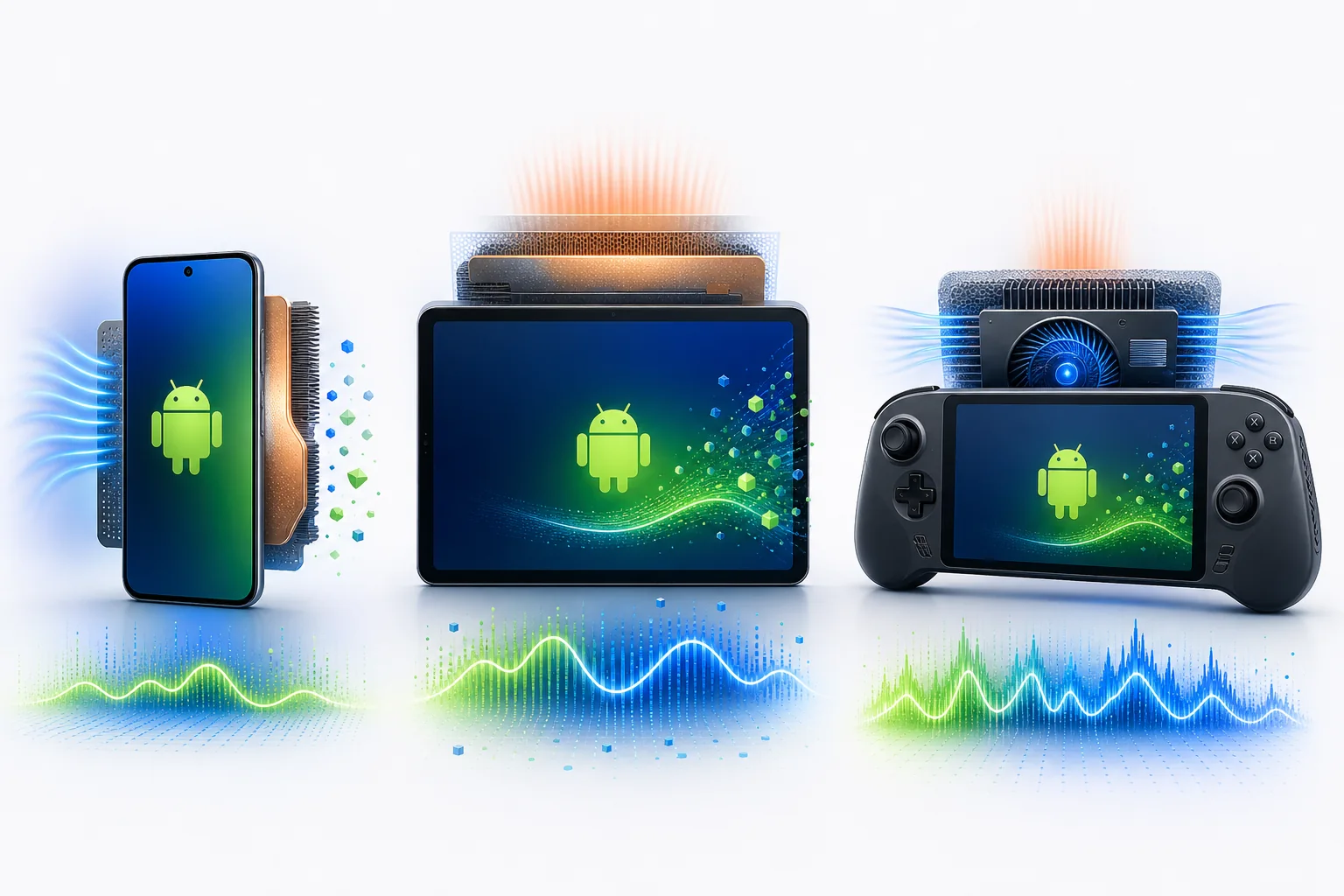 Confronto editoriale tra telefono, tablet e handheld Android
