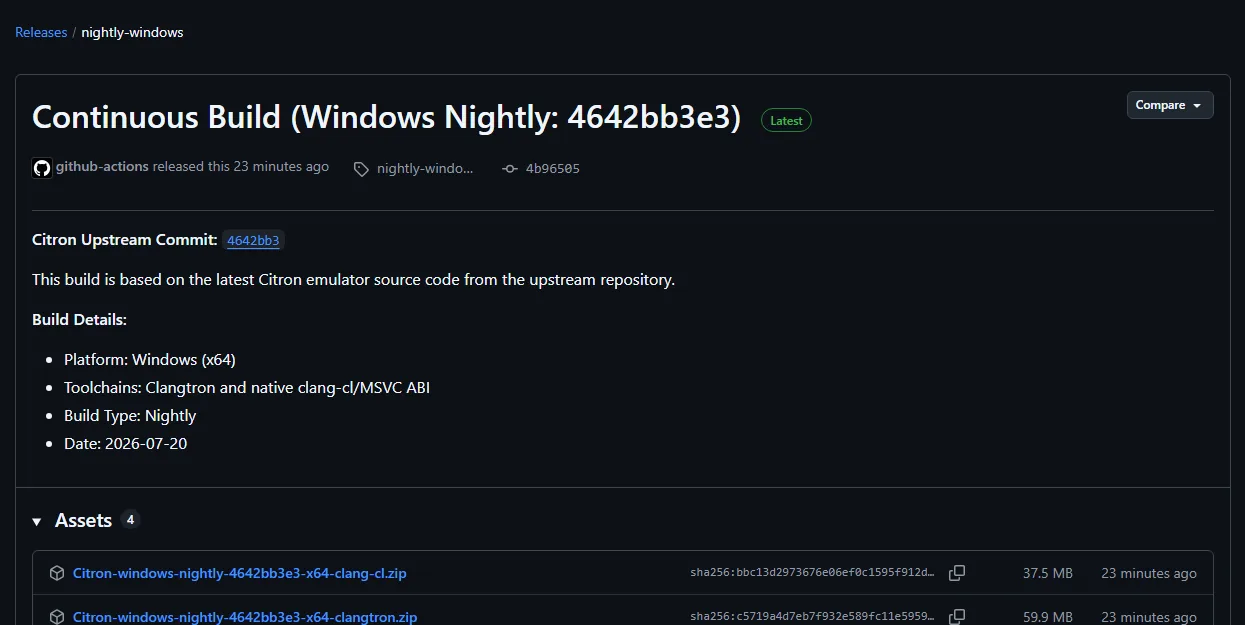 Página oficial Citron CI com toolchains Clangtron e clang-cl ABI MSVC