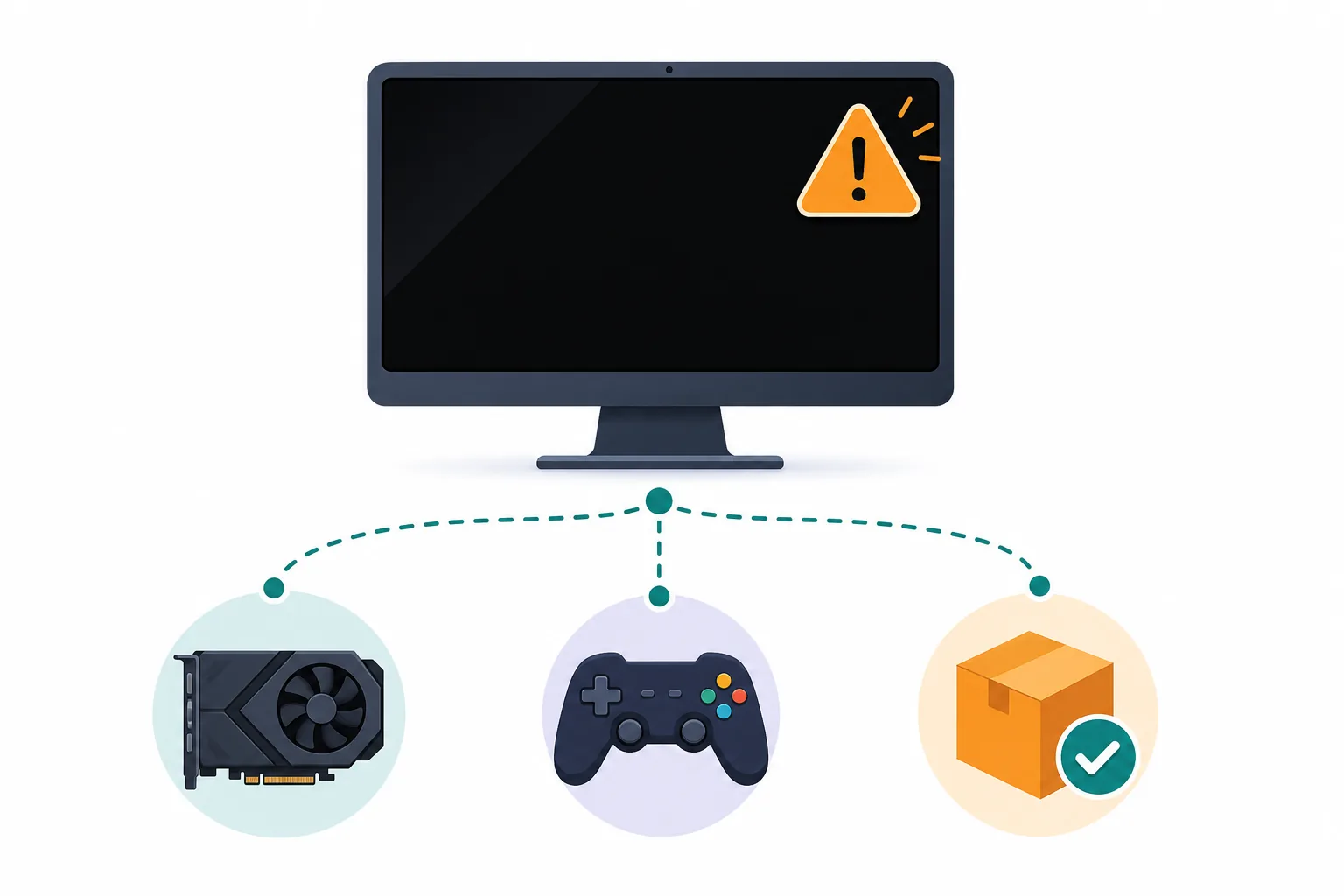 Editorial illustration showing an emulator crash, a black screen, controller input failure, and a stable recovery path