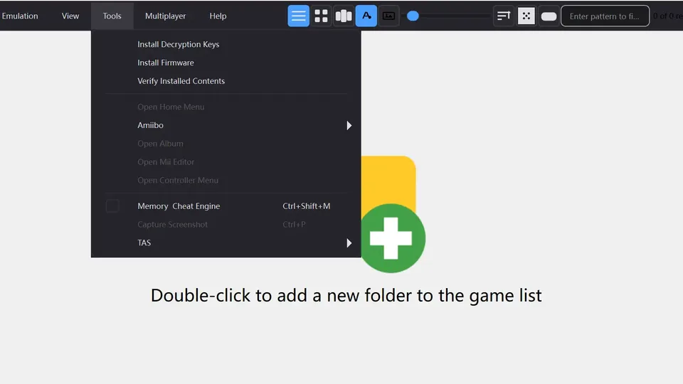 Real Citron Neo Emulator Tools menu screenshot showing install decryption keys and install firmware options